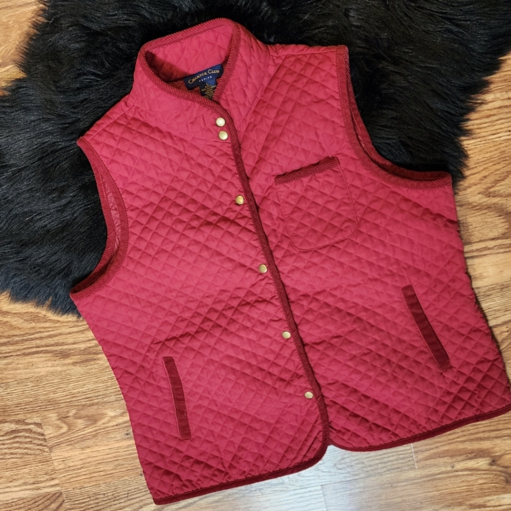 Vintage Charter Club Burgundy Quilted Vest Women's Size PL